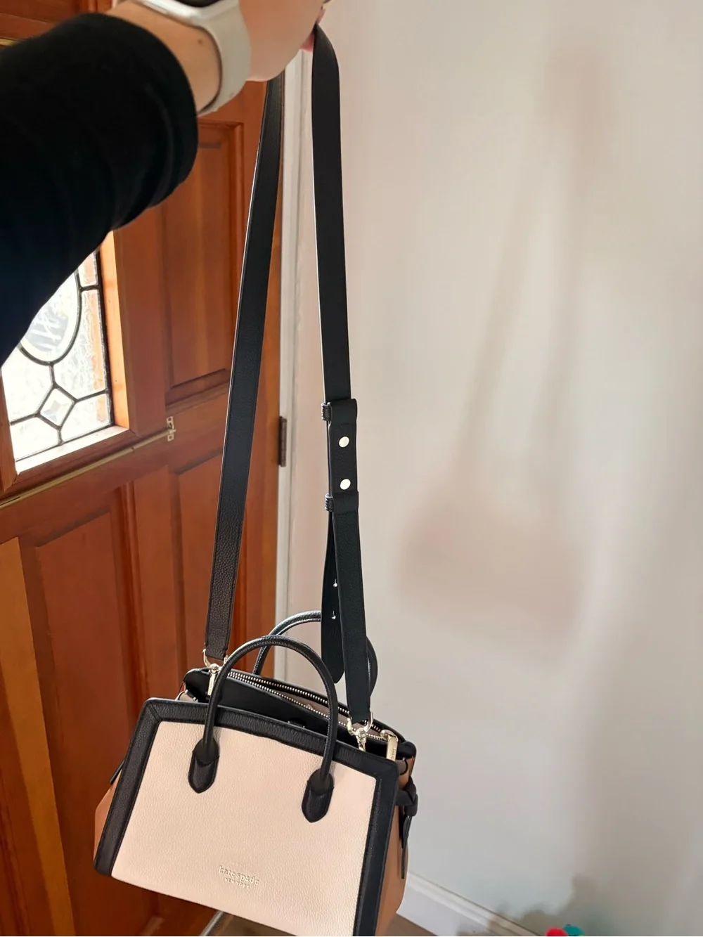 kate spade Two-Tone Pebbled Satchel in Black & Cream